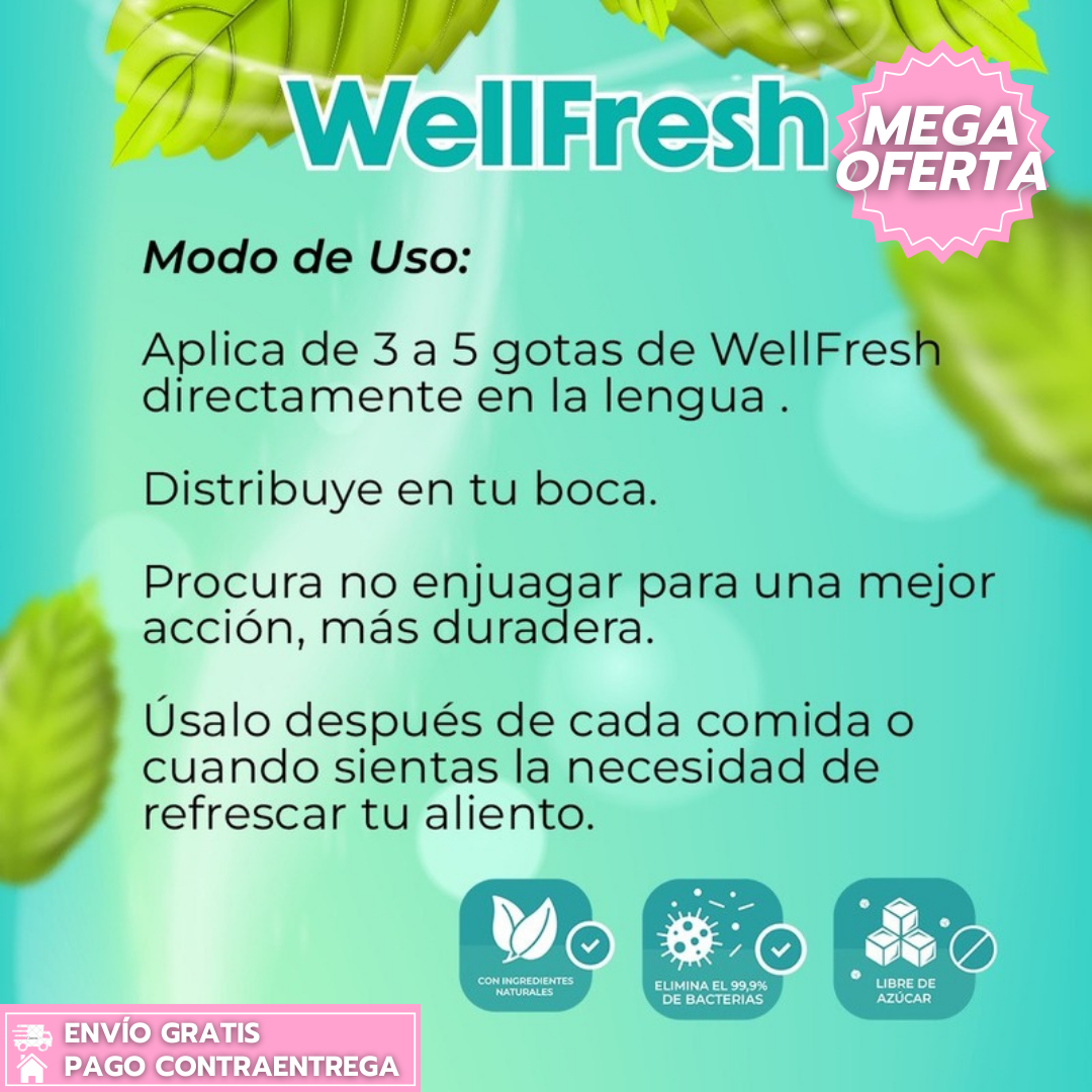 Oferta especial 2x1 WellFresh: Gotas Orales que Refrescan y Neutralizan el Mal Aliento.