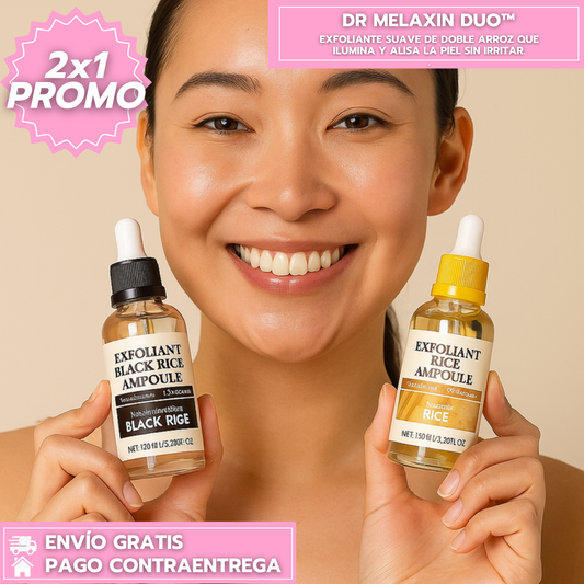 Dr Melaxin exfoliante duo™️: Exfoliante suave de doble arroz que ilumina y alisa la piel sin irritar.