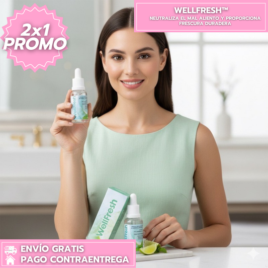Oferta especial 2x1 WellFresh: Gotas Orales que Refrescan y Neutralizan el Mal Aliento.