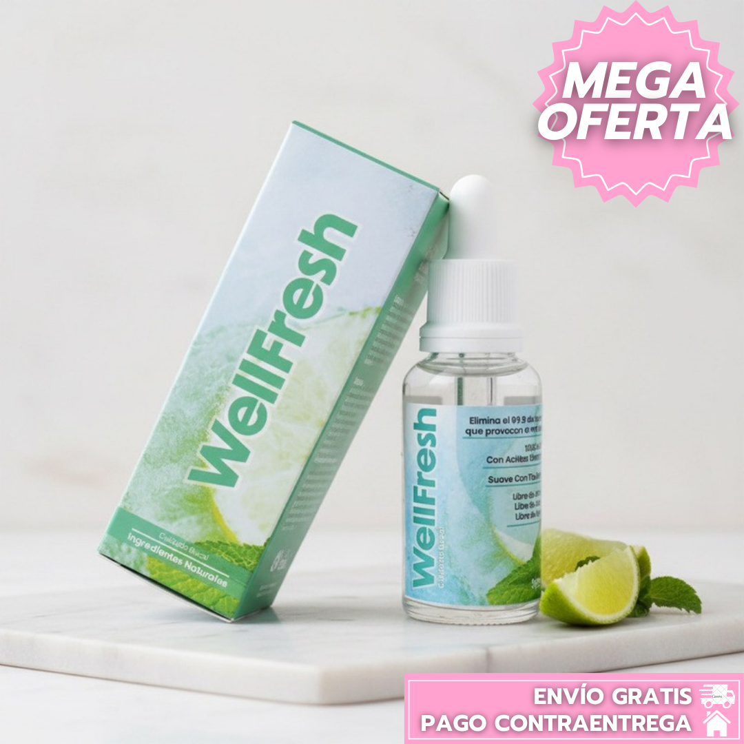 Oferta especial 2x1 WellFresh: Gotas Orales que Refrescan y Neutralizan el Mal Aliento.