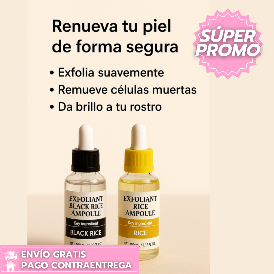 Dr Melaxin exfoliante duo™️: Exfoliante suave de doble arroz que ilumina y alisa la piel sin irritar.